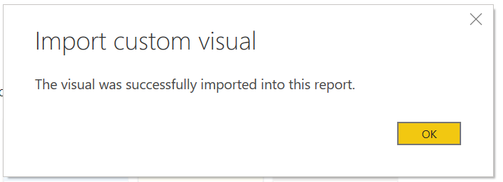 Skjermbilde av den vellykkede importdialogboksen for Power BI.