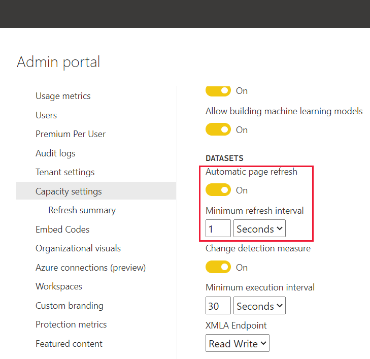 Skjermbilde som viser administratorinnstillingen for automatisk oppdateringsintervall.