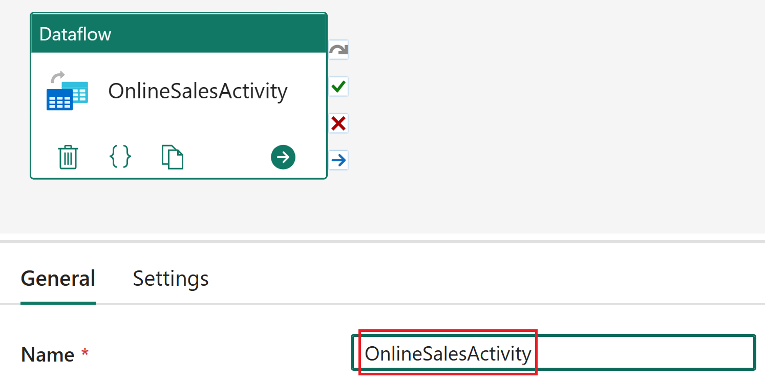 Skjermbilde av dataflytnavnverdien.