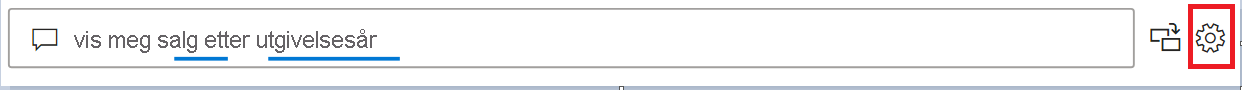 Skjermbilde av søkeboksen Q og A med tannhjulikonet uthevet.