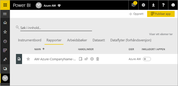 Skjermbilde som viser hvor rapporten vises i rapportlisten på applistesiden.