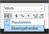 Skjermbilde som viser hvor du velger Eksempelverdier.