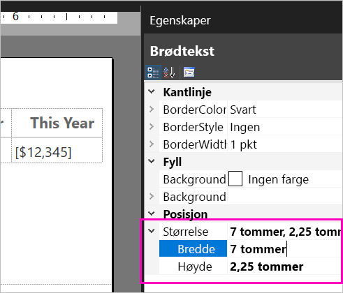 Skjermbilde av egenskaper for brødtekststørrelse.