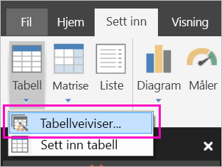Skjermbilde av Tabellveiviser-knappen på Sett inn-båndet.