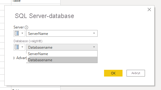 Map the Server and Database name