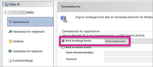 Konfigurer tjenestekonto for rapportserver