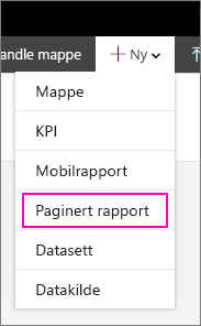 New Paginated Report menu