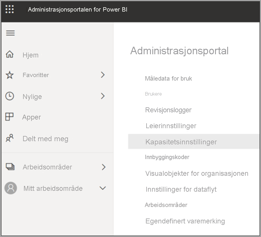 Velg en kapasitet for å administrere innstillinger