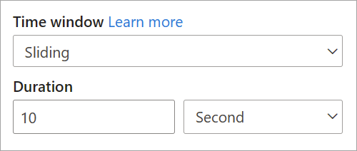 Skjermbilde som viser varighetsinnstillingen for et glidende tidsvindu.