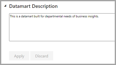 Skjermbilde av beskrivelsesmenyen for datamart.