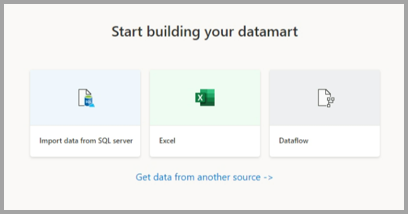 Skjermbilde av tilkobling til data for et datamart.