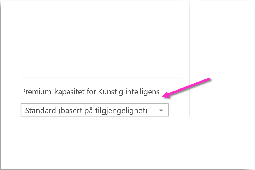 Screenshot of the dropdown option to select the Premium capacity used for AI Insights.