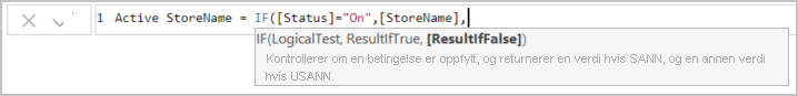 Skjermbilde av StoreName-kolonnen som er lagt til i formelen.