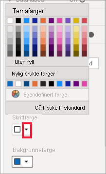 Skjermbilde av alternativene skriftfarge og bakgrunnsfarge.