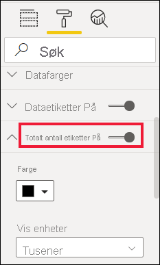 Skjermbilde som viser Total etikett-glidebryteren satt til På.