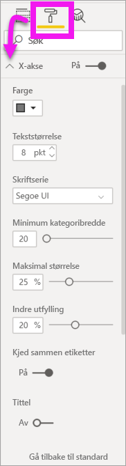 Skjermbilde av alternativene for X-aksen.