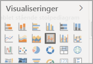 Skjermbilde av Visualiseringer-ruten med ikonet for linjediagram og stablet stolpediagram fremhevet.