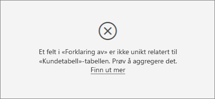 Skjermbilde av feil kolonnefeilmelding.