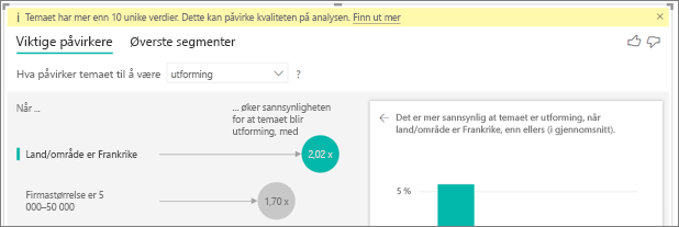 Skjermbilde som viser mer enn 10 unike faktorer advarsel.