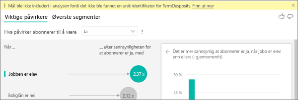 Skjermbilde som viser mål som ikke er inkludert i feilmeldingen.