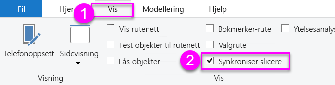 Skjermbilde av valget Synkroniser slicere i Power BI Desktop.