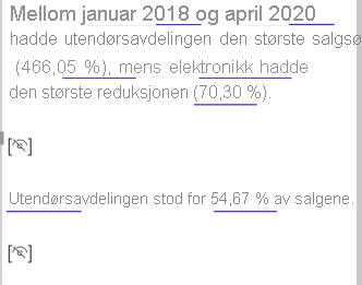 Skjermbilde som viser to skjulte sammendragssymboler i et smart narrativsammendrag.