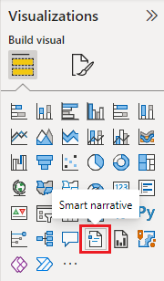 Skjermbilde som viser Visualiseringer-ruten med Smart narrativ-ikonet valgt.