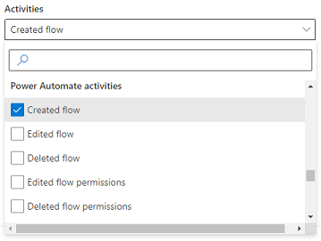 Velg Power Automate-aktivitetene du vil spore endringer for.