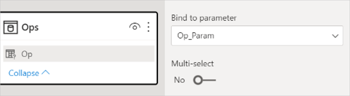 Skjermbilde der Op er bundet til Op_Param-parameteren.