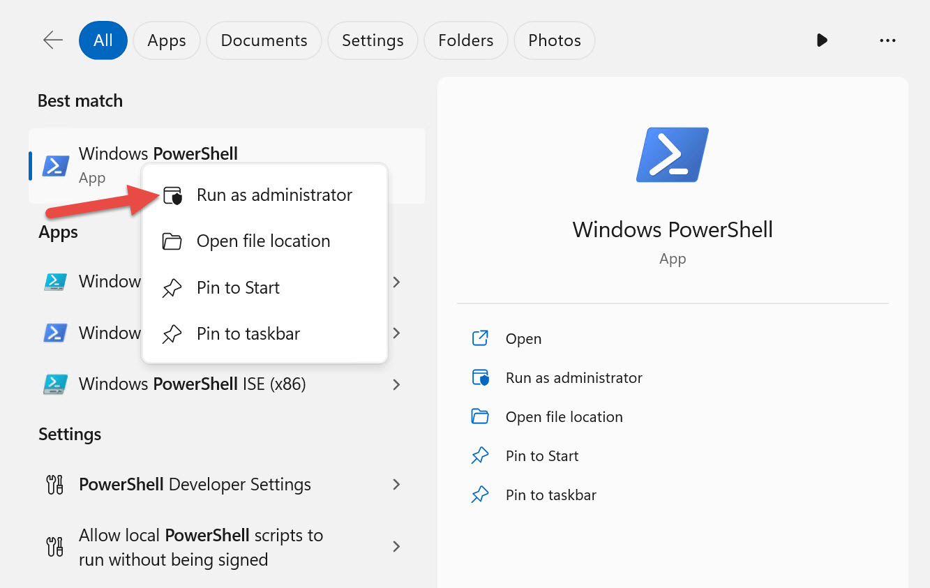 Figure 1-3 - Context menu - Run as administrator.