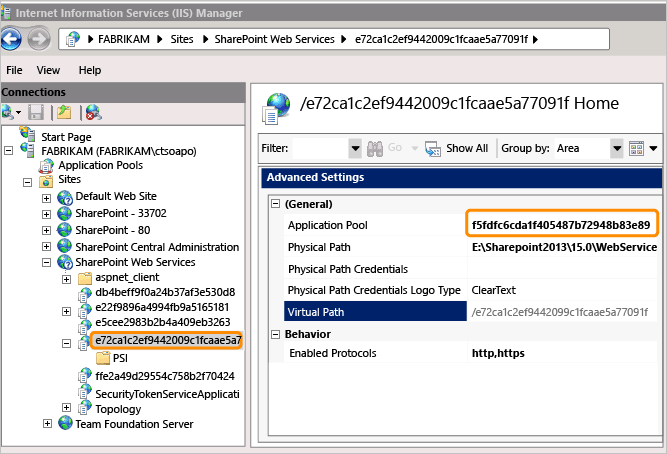 Find GUID of PSI app pools