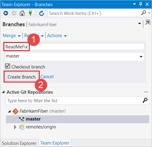 Enter a descriptive branch name and select Create Branch.