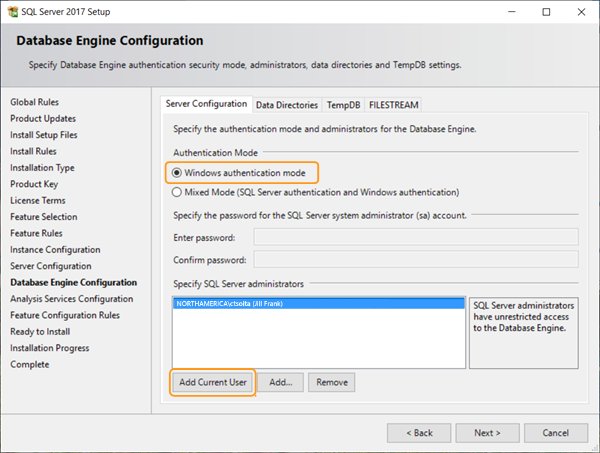 Database Engine configuration