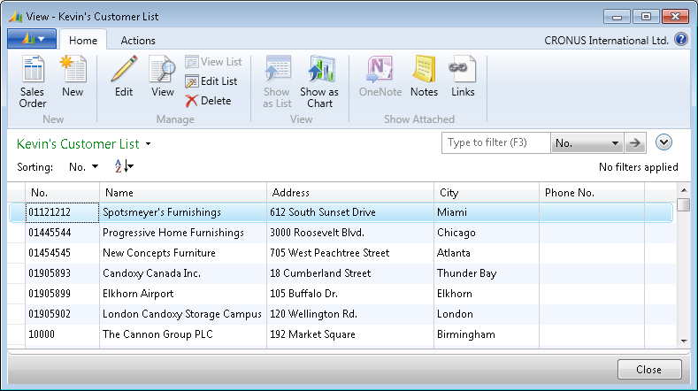 Customer List page