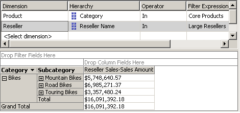 Filter pane containing two named sets