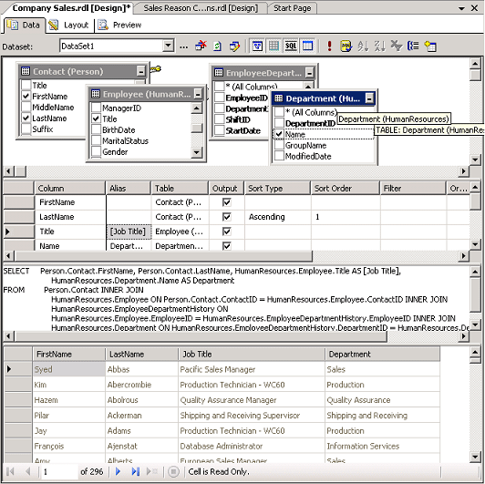 Screenshot of graphical query designer