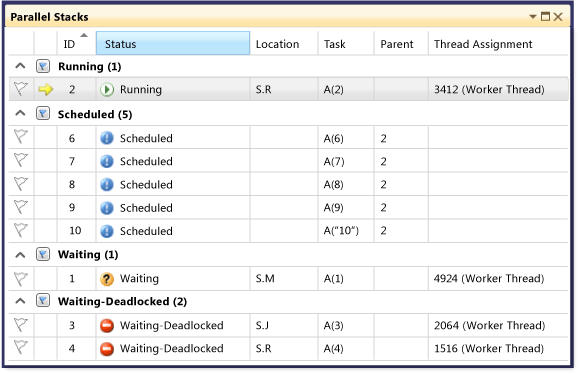 Grouped tasks in Parallel Tasks window