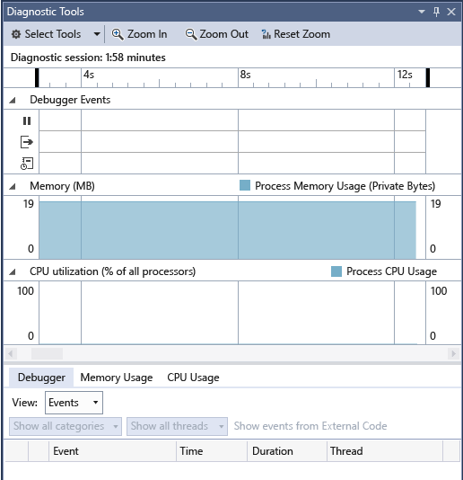 Visual Studio 2015 Diagnostic Tools window