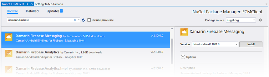 Installing Xamarin Firebase Messaging
