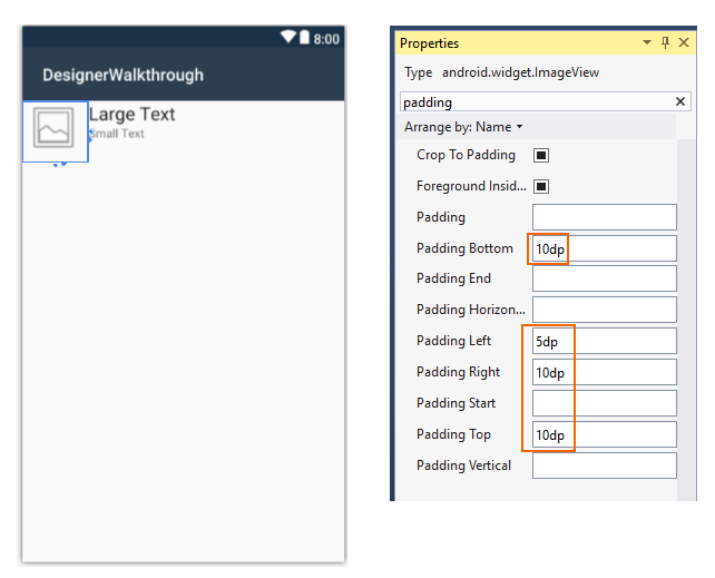 Custom padding settings