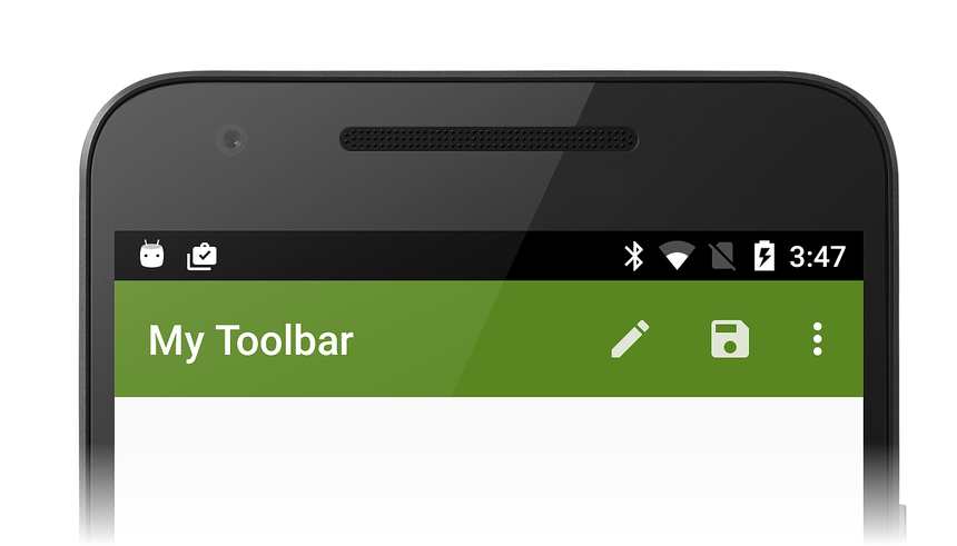 Example screenshot of a Toolbar with edit, save, and overflow menu items