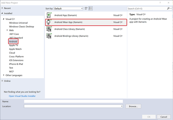 Creating a new Android Wear Application in the New Project dialog