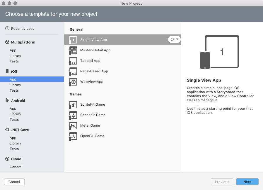 Choose Single View Application