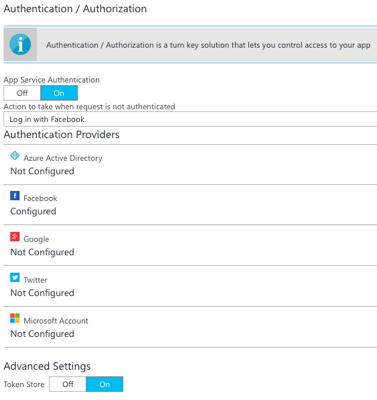 App Service Web App Authentication Settings