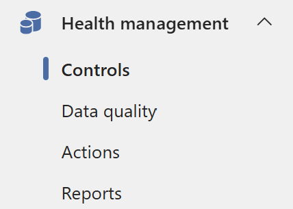 Screenshot of the Unified Catalog menu with the health management section highlighted.