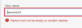 Screenshot of forward slash not allowed.