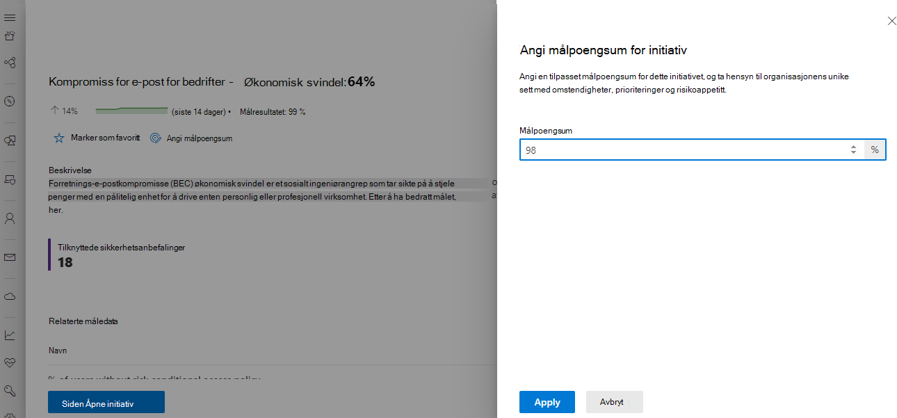 Skjermbilde av vinduet for å angi initiativmålet.