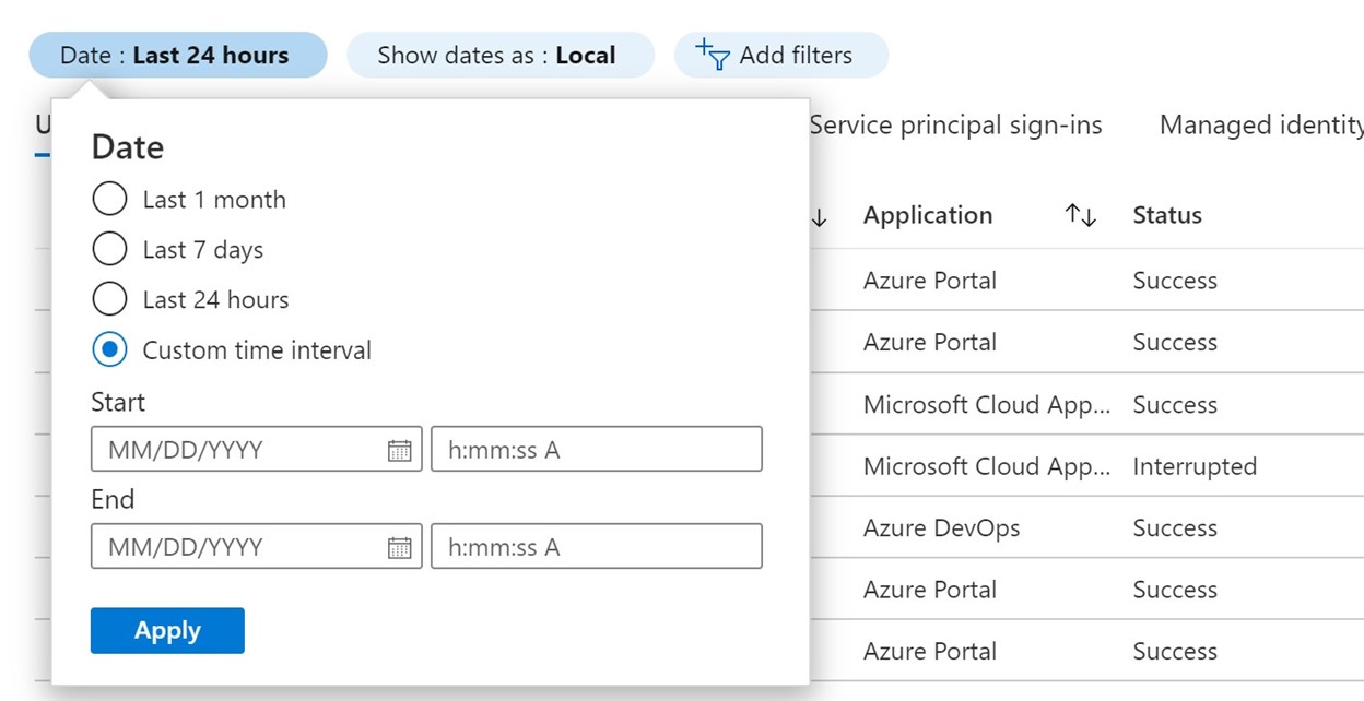 Screenshot of how to select the time frame range.