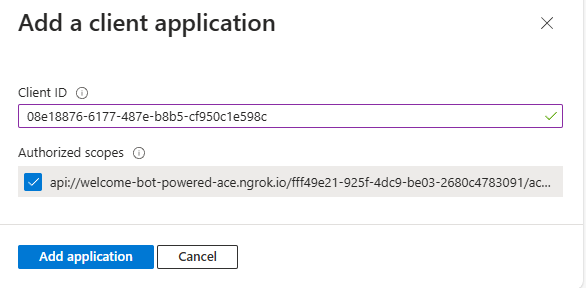 The panel to add a new authorized client application. You can provide the client ID of the authorized client application and you can select the scopes that you want to authorize for that specific client application.