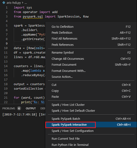pyspark interactive context menu